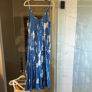 Blue and White Sleeveless Spaghetti Strap Sundress